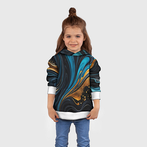Детская толстовка Сине-золотая абстракция / 3D-Белый – фото 4
