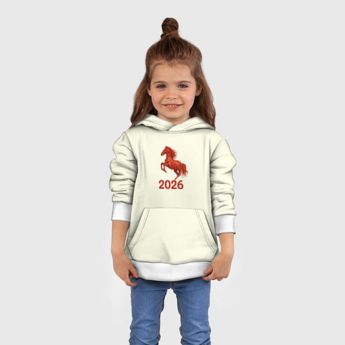Детская толстовка Символ 2026 года красная огненная лошадь / 3D-Белый – фото 4