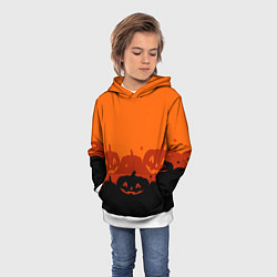 Толстовка-худи детская Хэллоуин счастливые тыквы, цвет: 3D-белый — фото 2