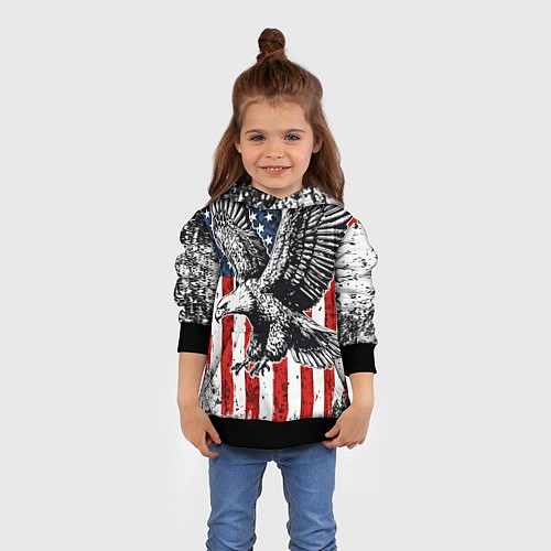 Детская толстовка Орел на фоне американского флага USA / 3D-Черный – фото 4