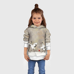 Толстовка-худи детская Журавли зимняя акварель, цвет: 3D-белый — фото 2