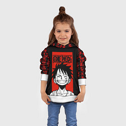 Толстовка-худи детская Ван Пис, Луффи на красном, цвет: 3D-белый — фото 2