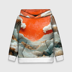 Толстовка-худи детская Японский пейзаж абстракция, цвет: 3D-белый