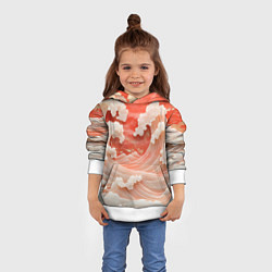 Толстовка-худи детская Японские красные волны, цвет: 3D-белый — фото 2