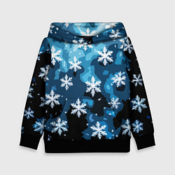 Толстовка-худи детская Стилизованный паттерн со снежинками тёмно-синий, цвет: 3D-черный
