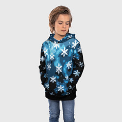 Толстовка-худи детская Стилизованный паттерн со снежинками тёмно-синий, цвет: 3D-черный — фото 2
