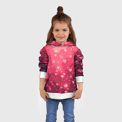 Детская толстовка Розовый с сердечками паттерн / 3D-Белый – фото 4