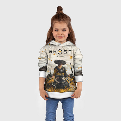 Детская толстовка Ацу на фоне горы Ghost of Yotei / 3D-Белый – фото 4