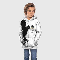 Толстовка-худи детская Ювентус черная птица краски, цвет: 3D-белый — фото 2