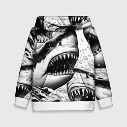 Толстовка-худи детская Белая акула - стая, цвет: 3D-белый