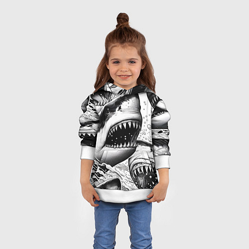 Детская толстовка Белая акула - стая / 3D-Белый – фото 4