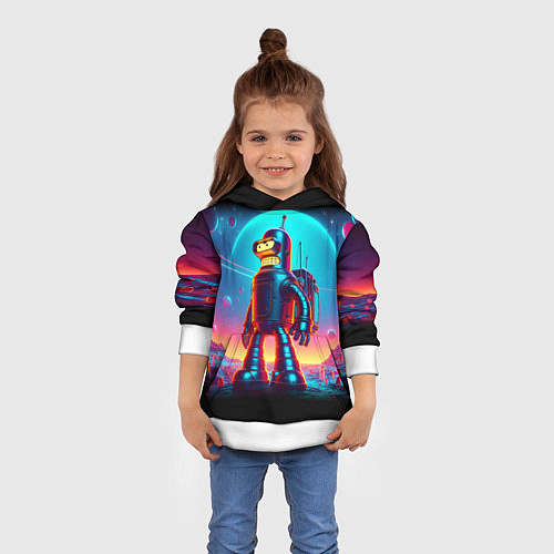 Детская толстовка Космонавт Бендер на неоновой планете / 3D-Белый – фото 4