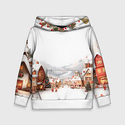 Толстовка-худи детская Новогодняя улица, цвет: 3D-белый