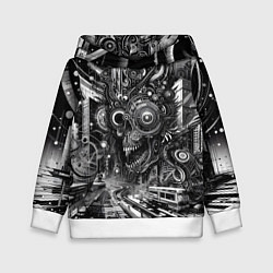 Толстовка-худи детская Cyber urban skull - ai art fantasy, цвет: 3D-белый