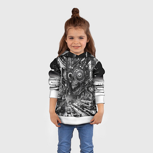 Детская толстовка Cyber urban skull - ai art fantasy / 3D-Белый – фото 4