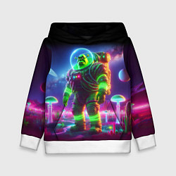 Толстовка-худи детская Космонавт Шрук в неоновом скафандре на загадочной, цвет: 3D-белый