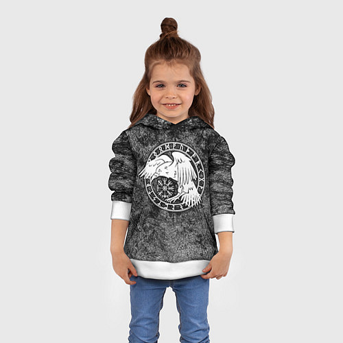 Детская толстовка Ворон в круге рун и компас вегвизир / 3D-Белый – фото 4