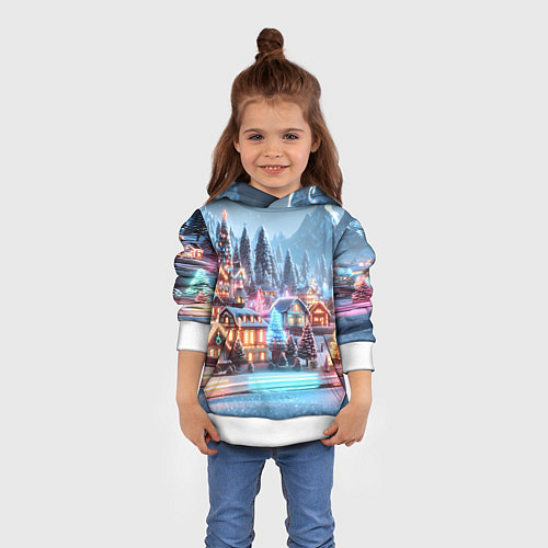 Детская толстовка Городок в новогодних огоньках / 3D-Белый – фото 4