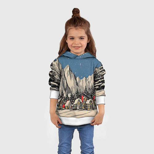 Детская толстовка Небольшой новогодний город в горах / 3D-Белый – фото 4