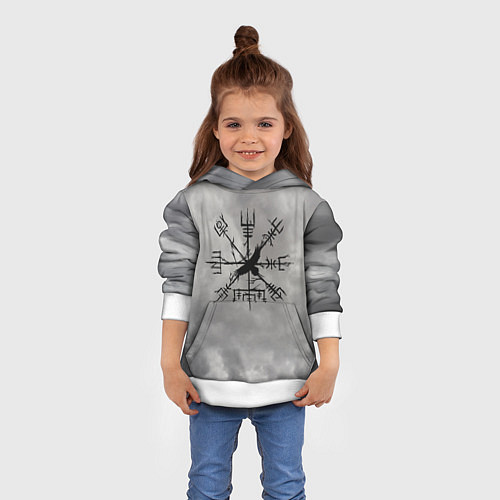 Детская толстовка Мистический ворон в руническом компасе вегвизир / 3D-Белый – фото 4