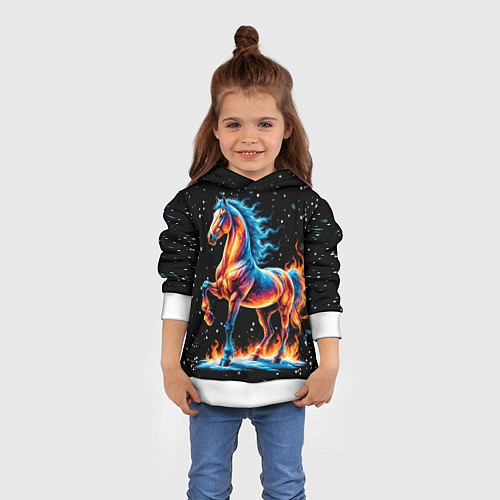 Детская толстовка Лошадь на снегу / 3D-Белый – фото 4