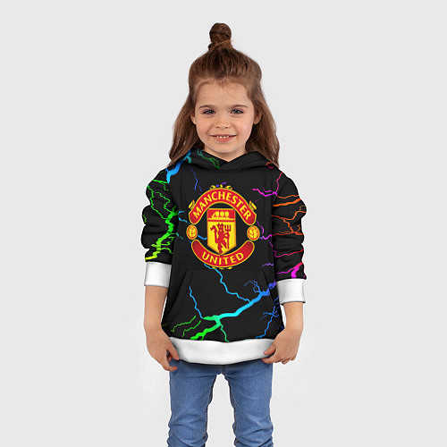 Детская толстовка Манчестер Юнайтед неоновые молнии / 3D-Белый – фото 4