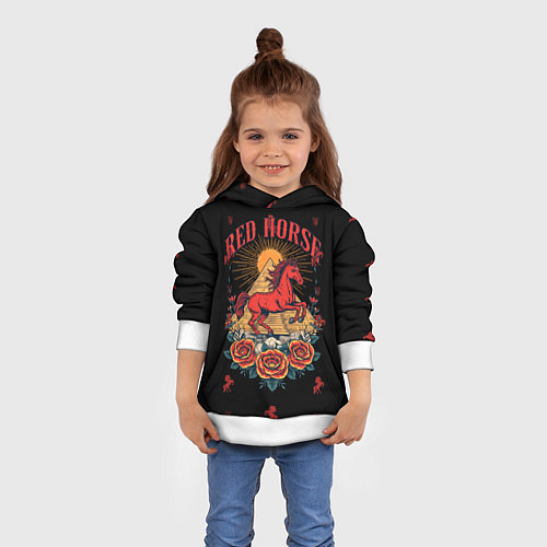 Детская толстовка Красная лошадь на фоне пирамиды / 3D-Белый – фото 4