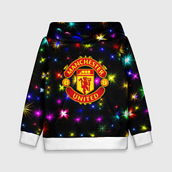 Толстовка-худи детская Манчестер Юнайтед праздничные огни, цвет: 3D-белый