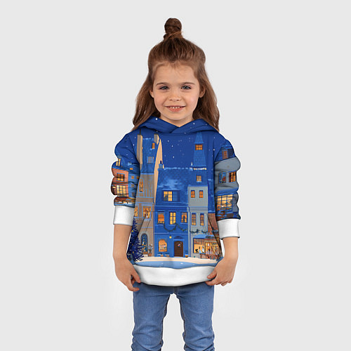 Детская толстовка Синяя новогодняя елочка во дворе / 3D-Белый – фото 4