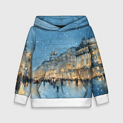 Толстовка-худи детская Снежный вечер Санкт-Петербурга, цвет: 3D-белый