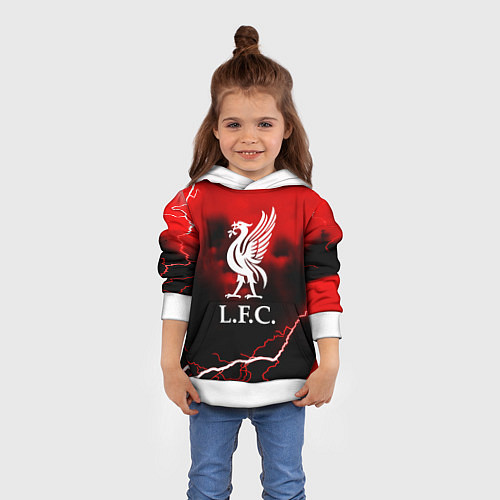 Детская толстовка Ливерпуль шторм молнии красный / 3D-Белый – фото 4