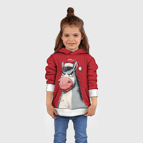 Детская толстовка Недовольная новогодняя лошадь / 3D-Белый – фото 4