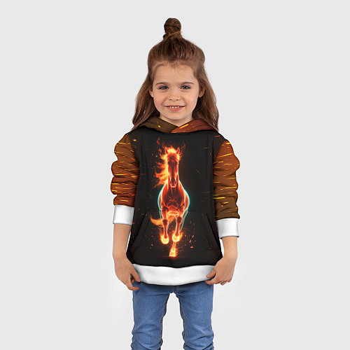 Детская толстовка Огненная лошадь из темноты / 3D-Белый – фото 4
