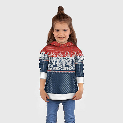 Детская толстовка Вязаный узор с оленями / 3D-Белый – фото 4