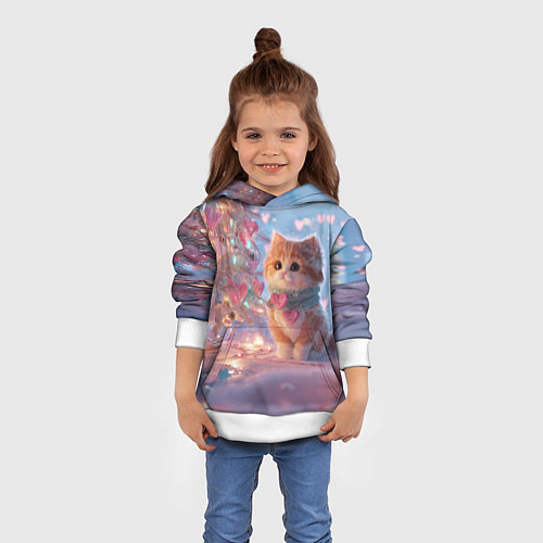 Детская толстовка Маленький котенок у сияющей елочки / 3D-Белый – фото 4