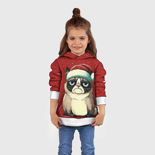 Детская толстовка Грустный Новогодний мем котик / 3D-Белый – фото 4