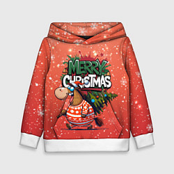 Толстовка-худи детская Лошадь с ёлкой, цвет: 3D-белый