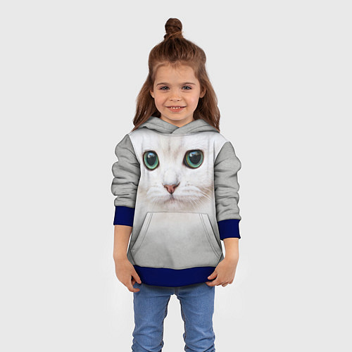 Детская толстовка Белый котик / 3D-Синий – фото 4