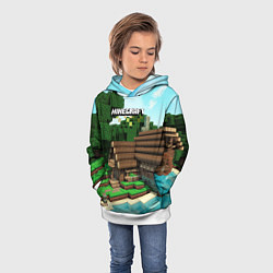 Толстовка-худи детская Minecraft House, цвет: 3D-белый — фото 2