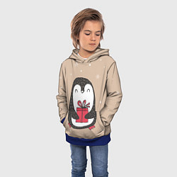 Толстовка-худи детская Пингвин с подарком, цвет: 3D-синий — фото 2