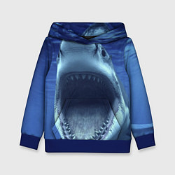 Толстовка-худи детская Белая акула, цвет: 3D-синий