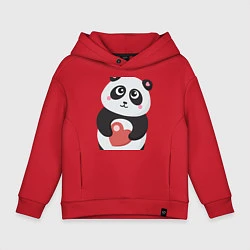 Толстовка оверсайз детская Панда с сердечком, цвет: красный