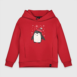 Толстовка оверсайз детская Пингвин в шапке, цвет: красный