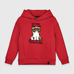 Толстовка оверсайз детская Ясно, понятно (грустный кот), цвет: красный