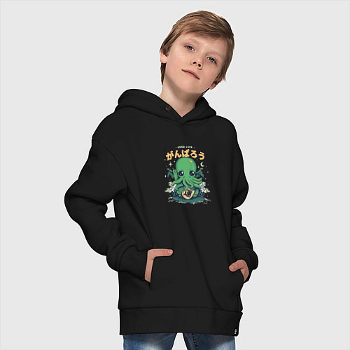 Детское худи оверсайз Good Luck Cthulhu / Черный – фото 4