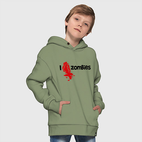 Детское худи оверсайз I love zombies / Авокадо – фото 4