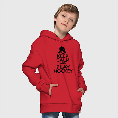 Детское худи оверсайз Keep Calm & Play Hockey / Красный – фото 4