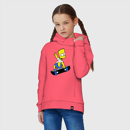 Детское худи оверсайз Барт на скейте / Коралловый – фото 3