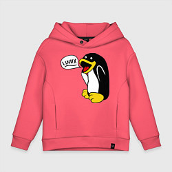 Толстовка оверсайз детская Пингвин: Linux, цвет: коралловый