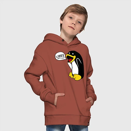 Детское худи оверсайз Пингвин: Linux / Кирпичный – фото 4